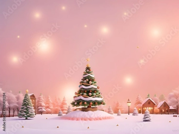 Fototapeta christmas tree in the pink snow