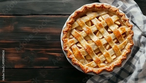 Obraz Classic Lattice Apple Pie on Rustic Wooden Table