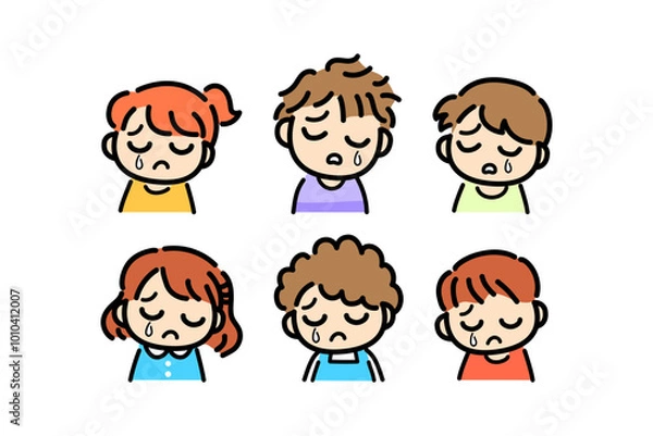 Obraz 男の子、女の子、顔、表情、悲しみ、セット