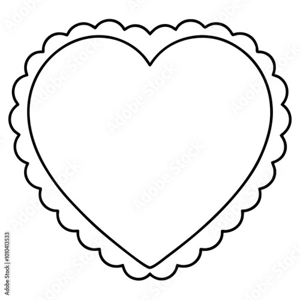 Fototapeta heart scallop frame doodle outline coloring book page line art drawing