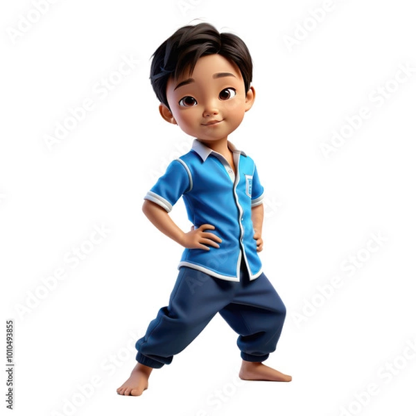 Obraz 3d PNG Boy Dancer cartoon with a blue shirt a cute, png background