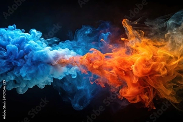 Obraz Flowing and fluid colored smoke explosion transitions from blue to orange