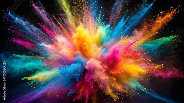 Fototapeta A vibrant burst of color explodes outward, a kaleidoscope of abstract shapes and textures against a dark backdrop.