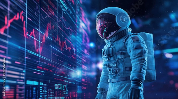 Obraz Trader astronaut with data-filled visor in space