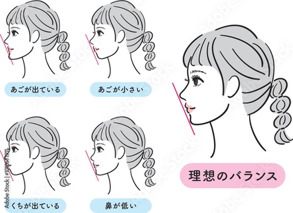 Obraz 女性の横顔セット　Eライン