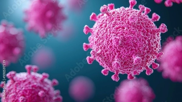 Fototapeta Microscopic Virus Cell Closeup   Pink  3D Render