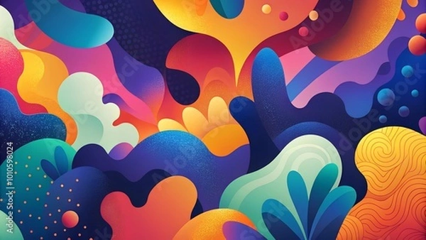 Fototapeta Vibrant abstract design with colorful shapes and textures on a dark background