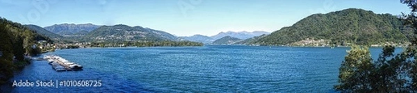 Fototapeta Panoramic image of the Lugano Lake jetty near Caslano.