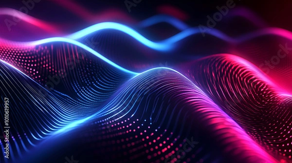 Fototapeta Neon light abstract waves design,Electric power light energy line wave fabric motion blur, big cloud data online digital world background, abstract neon background with glowing pink blue curvy lines,