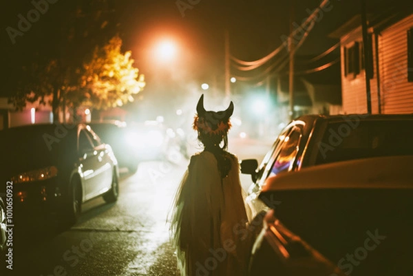 Obraz child in devil costume  in the night