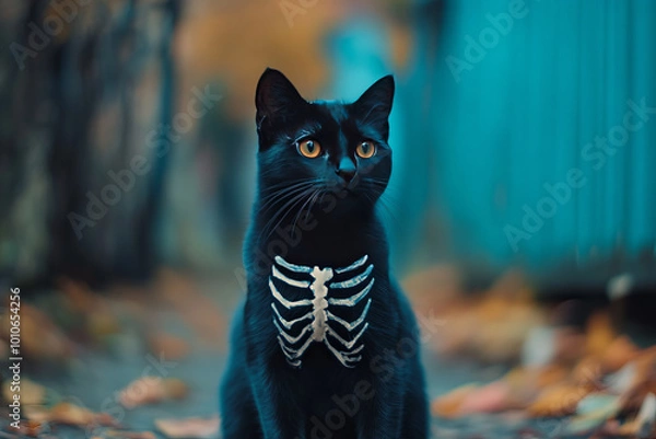Obraz black cat skeleton with eyes