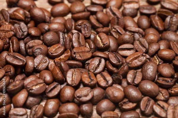 Fototapeta Coffee beans texture for background. Selective focus