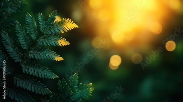 Fototapeta Fern Leaves Illuminated by Warm Sunlight