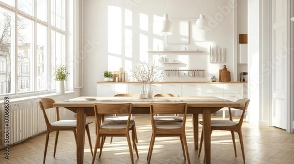 Fototapeta Modern Dining Room with Natural Light and Minimalist Design