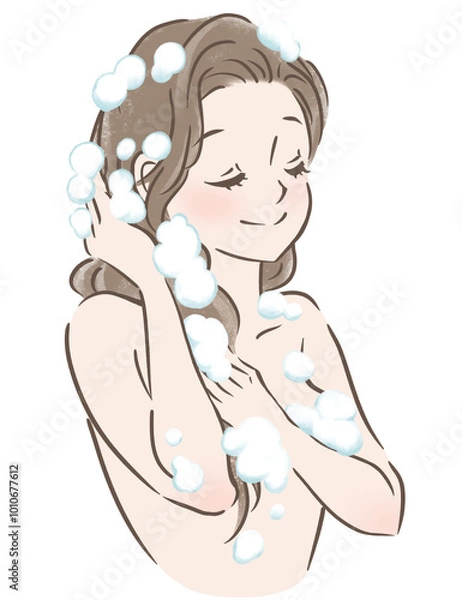 Obraz 髪を洗う女性の上半身