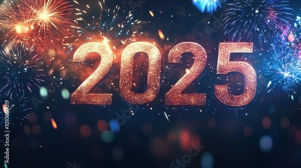 Fototapeta Celebrating the New Year 2025 with Fireworks Display