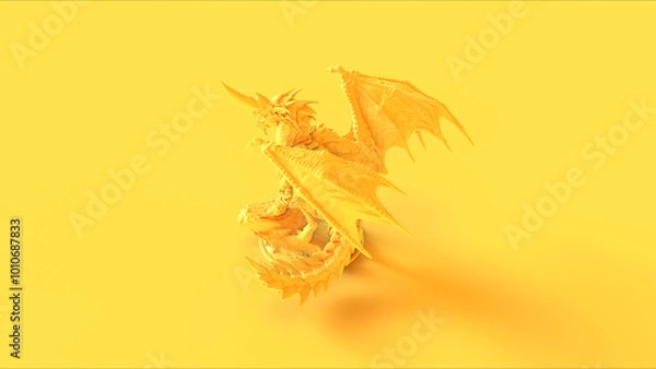 Obraz Yellow dragon large horn mythical fictional monster large figurine wings dnd gaming 3d illustration render