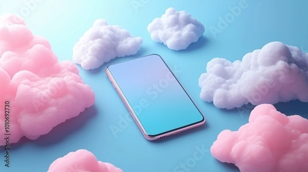 Fototapeta Mobile phone connected to the cloud - Mock up