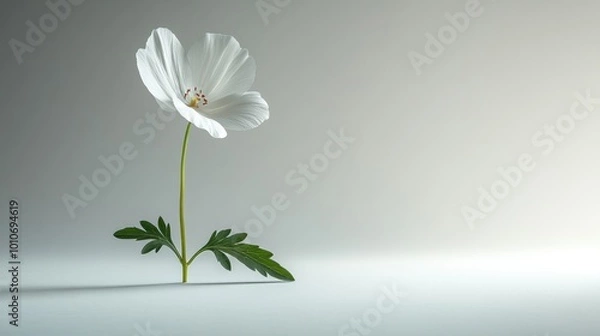 Fototapeta A single white flower stands elegantly on a minimalist background.