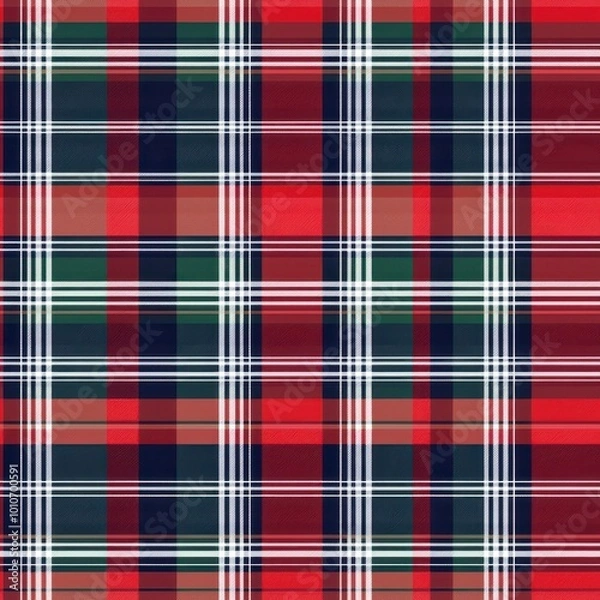 Fototapeta A striking tartan pattern featuring bold red and green colors, creating a classic and timeless textile design.