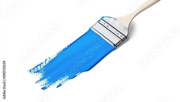 Fototapeta Brush with vibrant color paint creating a stroke on a clean white background, showcasing the artistry of painting. This image captures the essence of creativity and artistic expression