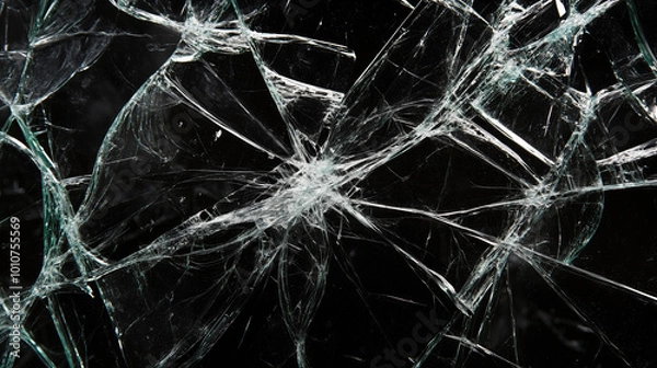 Fototapeta Broken glass - white lines on black background, design element