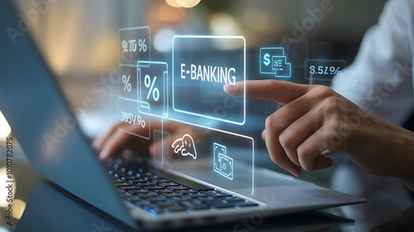 Fototapeta E-banking, electronic banking concept,online banking, virtual banking, fintech, financial technology, digital transactions