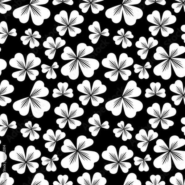 Fototapeta Seamless black and white pattern with shamrock silhouette