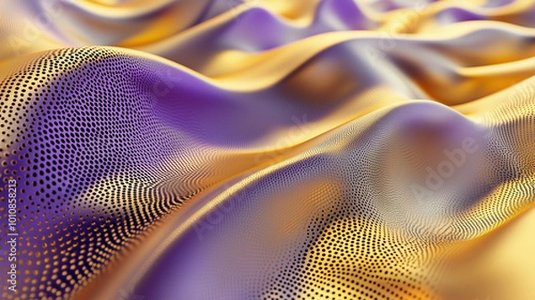 Fototapeta Wavy Golden and Purple Metallic 3D Background. Generative AI
