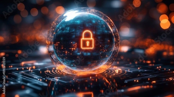 Fototapeta Digital Globe with Padlock Representing Global Cybersecurity and Data Protection