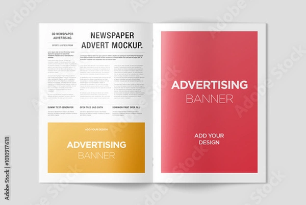 Obraz Newspaper Advertising Magazine Brochure Mockup 3D Rendering