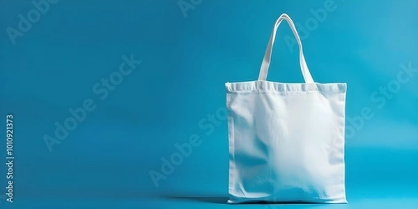 Fototapeta White blank tote bag mock up isolated on blue background 3D rendering illustration
