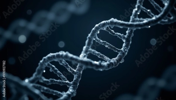 Fototapeta A close up of a DNA strand with a blue background