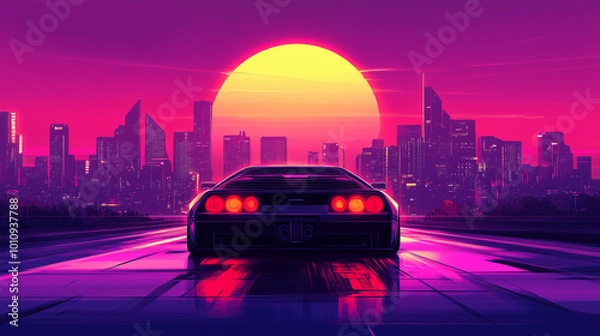 Obraz synthwave car