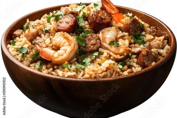 Fototapeta chicken with rice on the plate on white