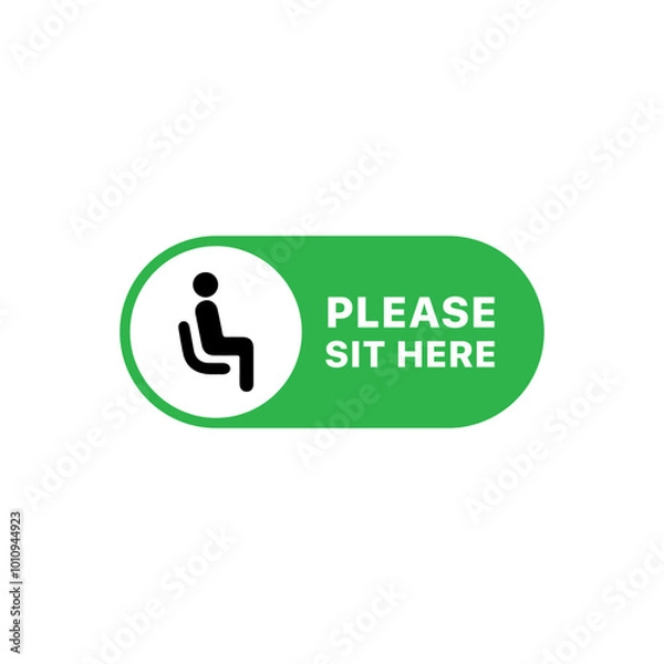 Fototapeta Please Sit Here Sign: Physical Distancing and Seating Guidance Allowed Seating Sticker: Designated Sitting Area Icon for Public Spaces and Transport