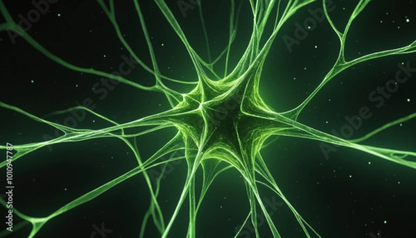 Fototapeta Abstract brain connections, neural connections, artificial intelligence glow aurora art, biology visualized in green
