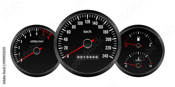 Fototapeta Car Dashboard. Car Panel Display. Car Speedometer Dashboard. Tachometer or Odometer Display. Vector Illustration.