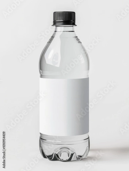 Fototapeta Clear plastic water bottle with no label on a plain background highlighting its simplicity and utility for hydration