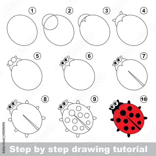 Obraz Red ladybug. Drawing tutorial.