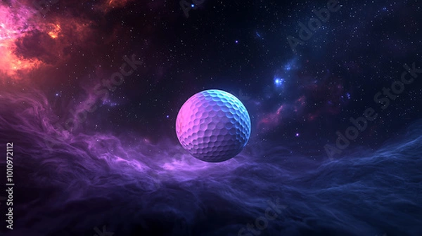 Obraz Golf ball floating in a cosmic nebula