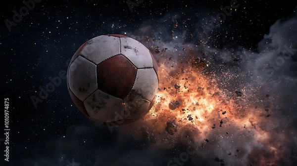 Obraz Explosive soccer ball soaring through space