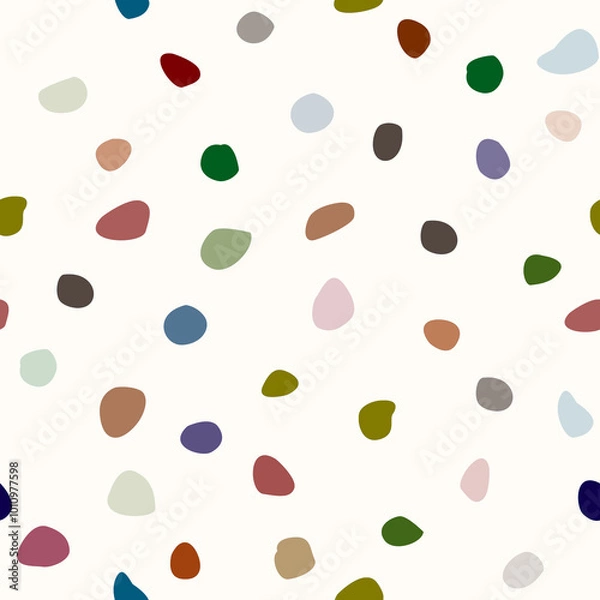 Fototapeta Abstract seamless pattern terrazzo, colorful pebbles, white background
