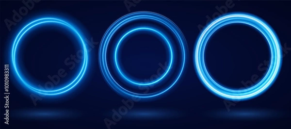 Fototapeta Color circles frame with glitter light effect. A flash flies in a circle in a luminous ring.