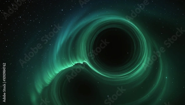 Fototapeta Circle shaped aurora in the night sky, alien planet and space