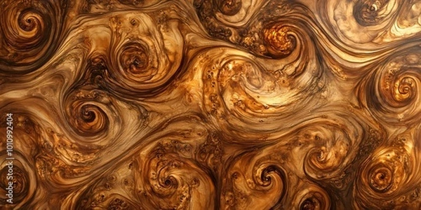 Fototapeta Abstract wood swirls and rings, with rich brown and gold tones.