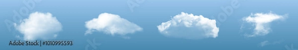 Fototapeta Realistic transparent isolated clouds in the sky.  Volumetric 3D image of clouds in the sky. Transparent objects of smoke or fog. Vector image. EPS 10. 