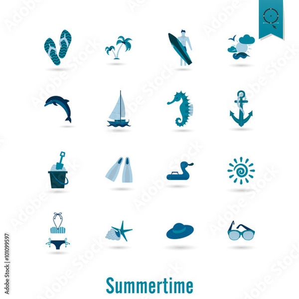 Obraz Summer and Beach Simple Flat Icons