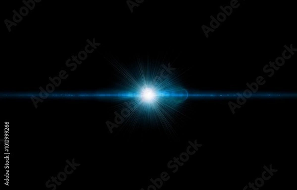 Fototapeta A bright blue lens flare shines in the center of the image, emanating from the light source towards the edges.