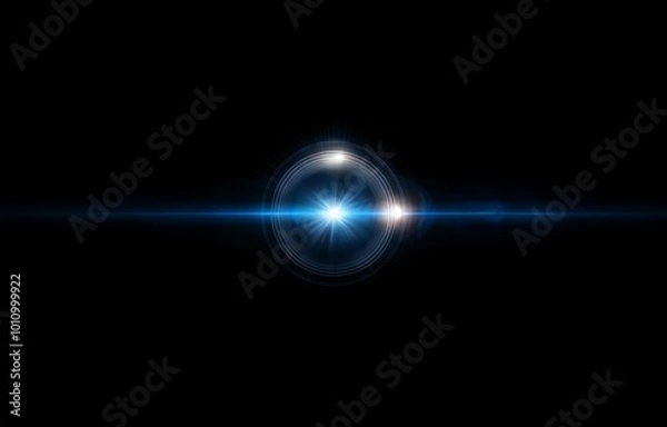 Fototapeta A blue light shines through concentric rings on a dark background.